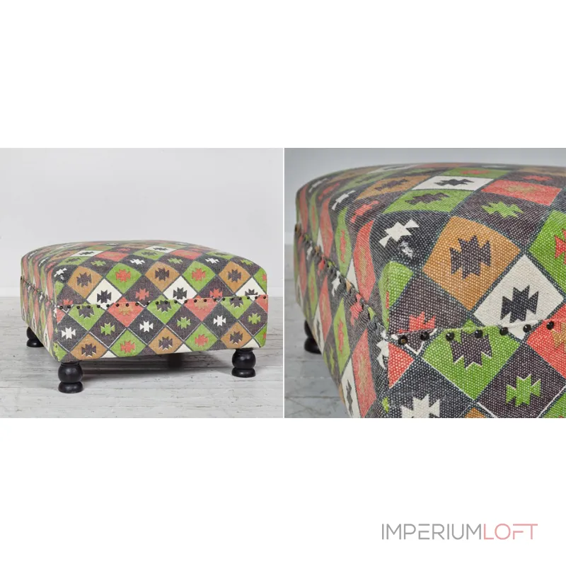 Пуф с зеленым орнаментом KELIM Pattern от ImperiumLoft