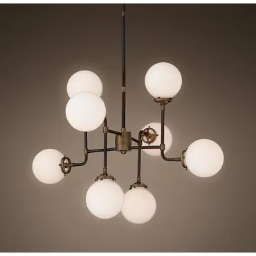 Люстра на штанге RH Bistro Globe Milk Glass 8-Light Chandelier