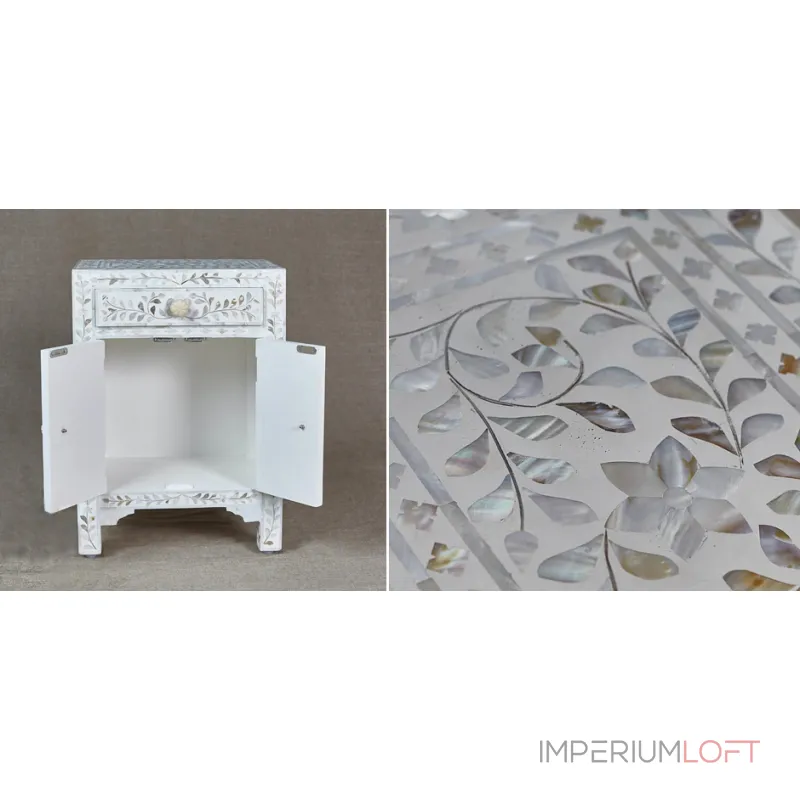 Тумбочка с инкрустацией BONE INLAY BEDSIDE Белая от ImperiumLoft Тумбочка с инкрустацией BONE INLAY BEDSIDE Белая от ImperiumLoft