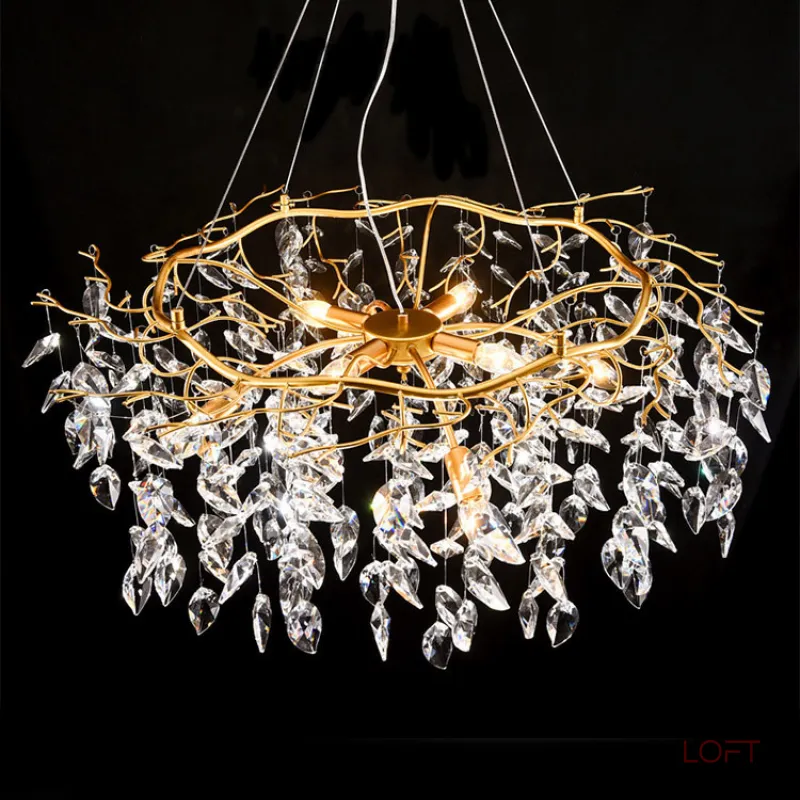 Подвесная люстра JASNA D67 с золотыми ветвями и стеклянными листьями от ImperiumLoft