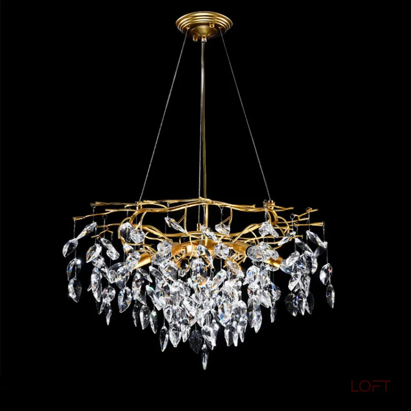 Подвесная люстра JASNA D67 с золотыми ветвями и стеклянными листьями от ImperiumLoft