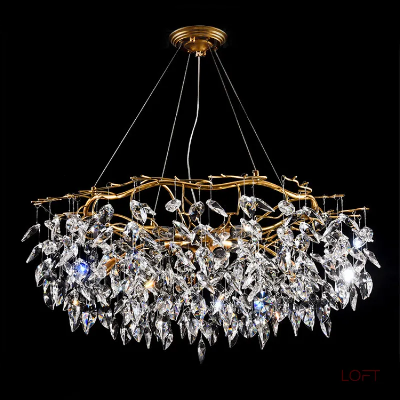 Подвесная люстра JASNA D67 с золотыми ветвями и стеклянными листьями от ImperiumLoft