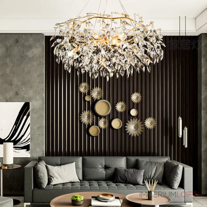 Подвесная люстра JASNA D67 с золотыми ветвями и стеклянными листьями от ImperiumLoft