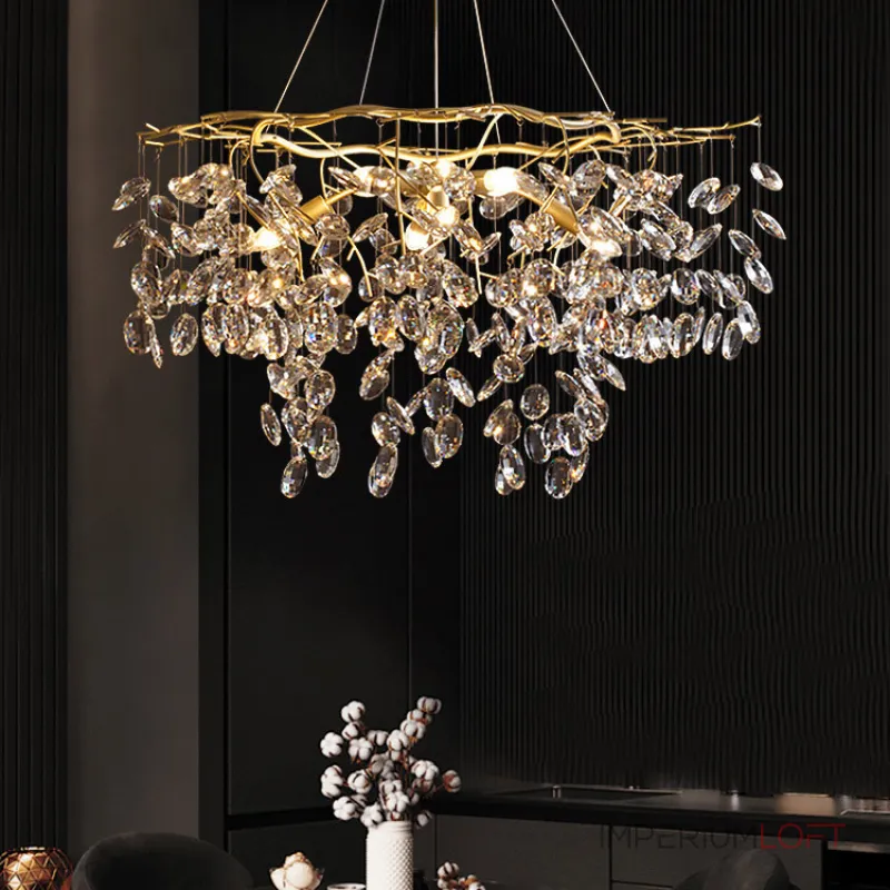 Подвесная люстра JASNA D67 с золотыми ветвями и стеклянными листьями от ImperiumLoft