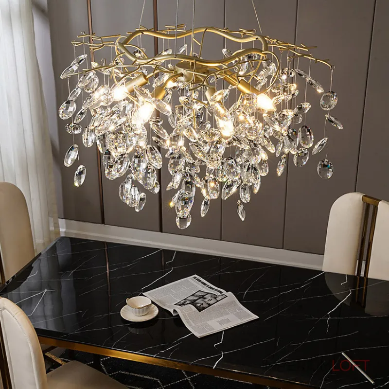 Подвесная люстра JASNA D67 с золотыми ветвями и стеклянными листьями от ImperiumLoft