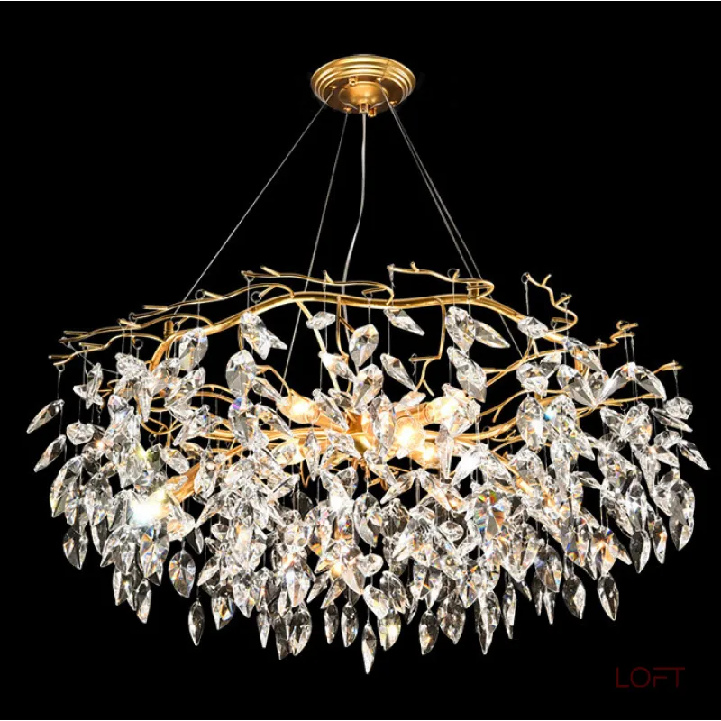 Подвесная люстра JASNA D67 с золотыми ветвями и стеклянными листьями от ImperiumLoft