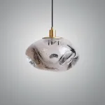 Подвесной светильник ANSEL A Transparent Brass с плафоном неправильной формы из стекла ручной работы с эффектом воздушных пузырьков от ImperiumLoft