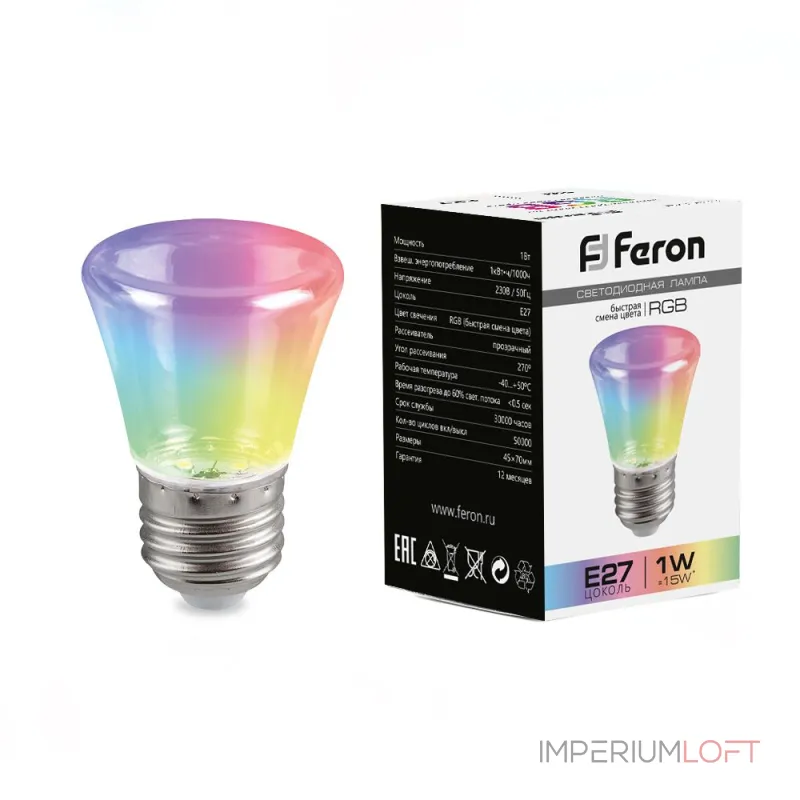 Лампа светодиодная C45 (колокольчик) 1W 230V E27 (RGB) Feron 38131 от ImperiumLoft