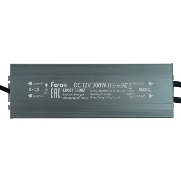 Трансформатор электронный для светодиодной ленты 300W 12V IP67 (драйвер) Feron 53082
