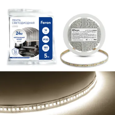 Светодиодная LED лента Feron LS502 180SMD(2835)/м 16Вт/м 24V 5000*10*1.22мм 4000К IP20 41528 Светодиодная LED лента Feron LS502 180SMD(2835)/м 16Вт/м 24V 5000*10*1.22мм 4000К IP20 41528