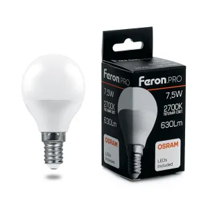 Лампа светодиодная Feron LB-1407 E14 7.5Вт 2700K 38071 Цвет арматуры никель Цвет плафонов белый