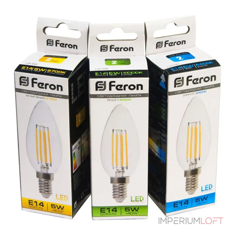 Лампа светодиодная Feron LB-58 Свеча E14 5W 2700K 25572 от ImperiumLoft