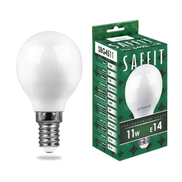 Лампа светодиодная SAFFIT SBG4511 Шарик E14 11W 230V 6400K 55140 Лампа светодиодная SAFFIT SBG4511 Шарик E14 11W 230V 6400K 55140