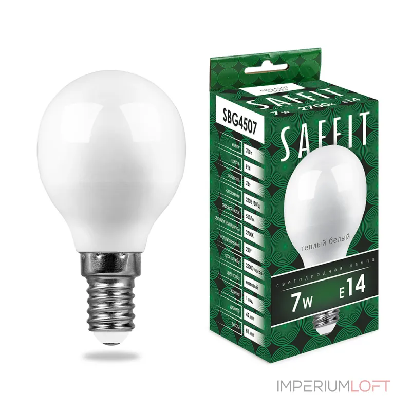 Лампа светодиодная SAFFIT SBG4507 Шарик E14 7W 230V 2700K 55034 от ImperiumLoft Лампа светодиодная SAFFIT SBG4507 Шарик E14 7W 230V 2700K 55034 от ImperiumLoft