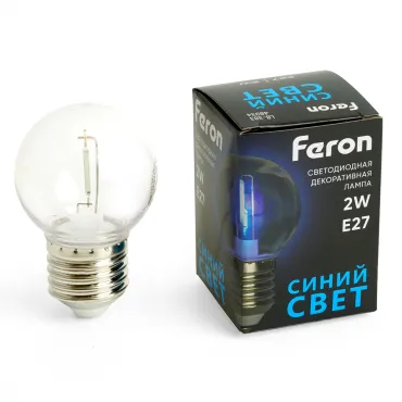 Лампа светодиодная Feron LB-383 Шарик прозрачный E27 2W 230V синий 48934 Лампа светодиодная Feron LB-383 Шарик прозрачный E27 2W 230V синий 48934