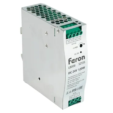 Трансформатор электронный для светодиодной ленты на DIN-рейку 120W 24V 40*125.2*113.5мм IP20 Feron 52135 Трансформатор электронный для светодиодной ленты на DIN-рейку 120W 24V 40*125.2*113.5мм IP20 Feron 52135