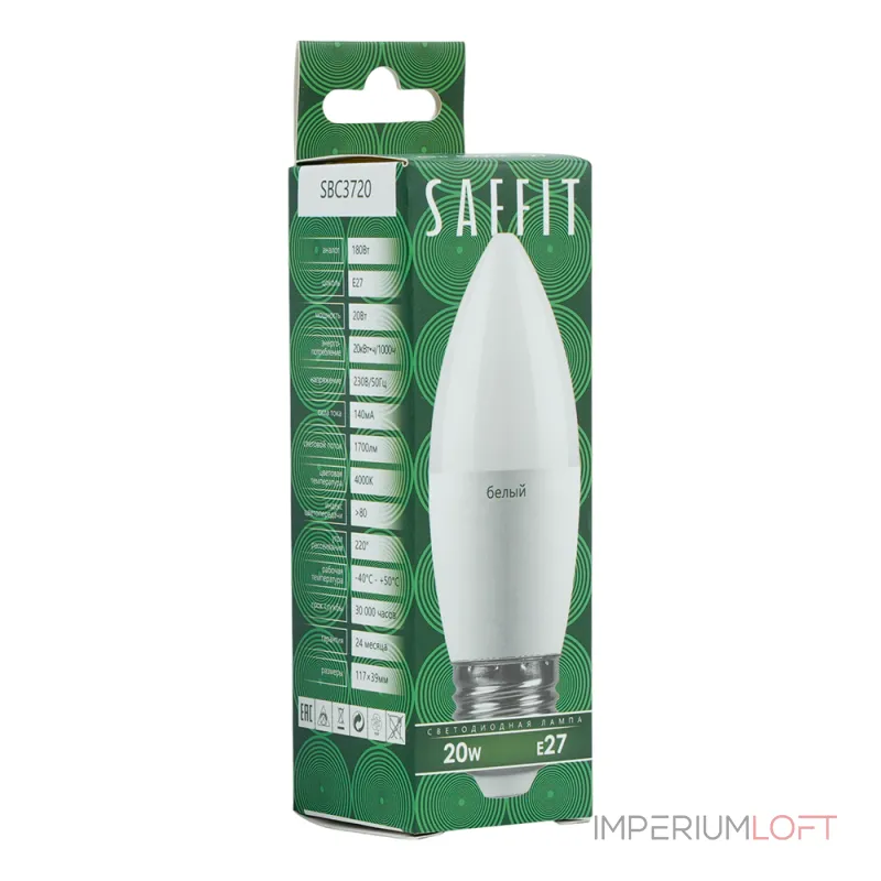 Лампа светодиодная SBC3720 C37 (свеча) 20W 175-265V E27 4000К (белый) Feron Saffit 55270 от ImperiumLoft