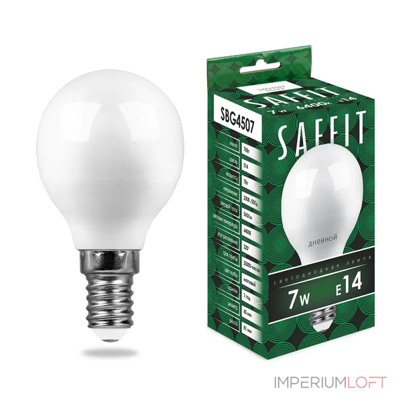 Лампа светодиодная SAFFIT SBG4507 Шарик E14 7W 230V 6400K 55123 от ImperiumLoft Лампа светодиодная SAFFIT SBG4507 Шарик E14 7W 230V 6400K 55123 от ImperiumLoft