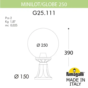 Ландшафтный фонарь FUMAGALLI MINILOT/G250. G25.111.000.VZE27 Ландшафтный фонарь FUMAGALLI MINILOT/G250. G25.111.000.VZE27