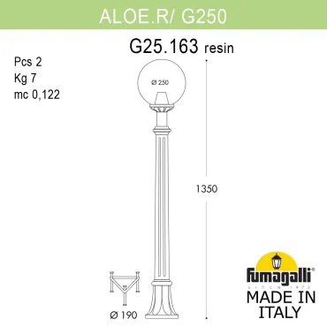 Садовый светильник-столбик FUMAGALLI ALOE`.R/G250 G25.163.000.VYE27 Садовый светильник-столбик FUMAGALLI ALOE`.R/G250 G25.163.000.VYE27