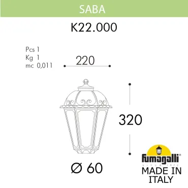 Уличный фонарь на столб FUMAGALLI SABA K22.000.000.WXE27 Уличный фонарь на столб FUMAGALLI SABA K22.000.000.WXE27