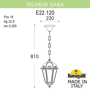Подвесной уличный светильник FUMAGALLI SICHEM/SABA K22.120.000.VYE27 Подвесной уличный светильник FUMAGALLI SICHEM/SABA K22.120.000.VYE27
