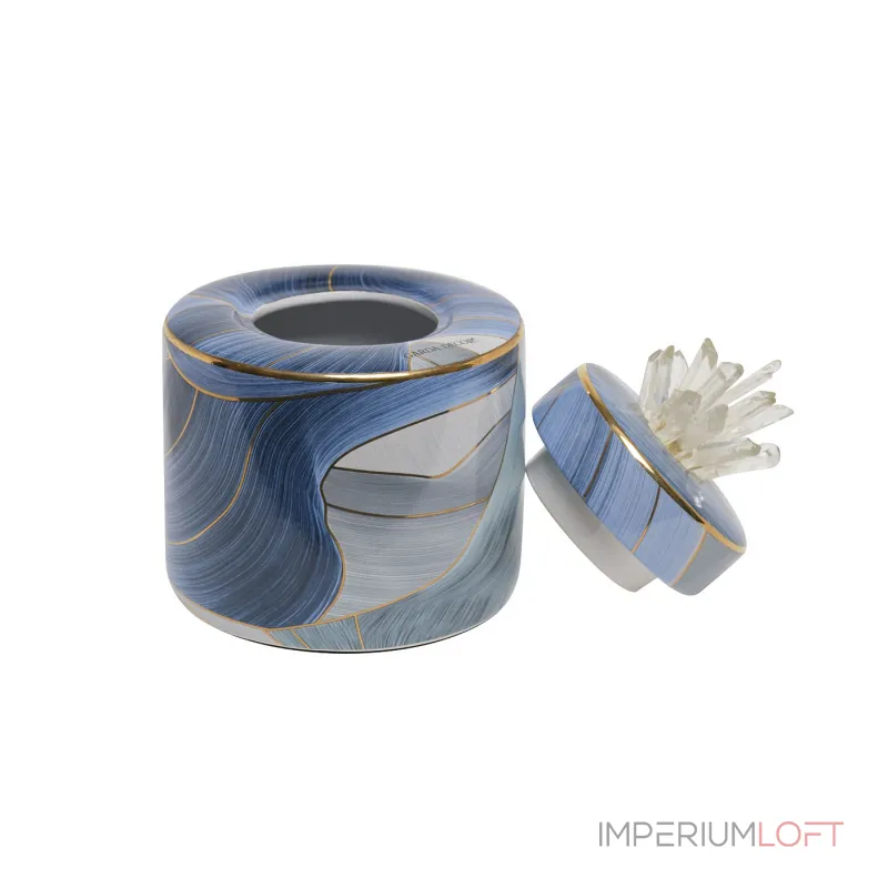 55RD4536S Ваза керамическая с крышкой голубая с золотом d16*24см от ImperiumLoft