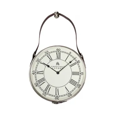 Часы настенные круглые на кожаном подвесе (хром) 79MAL-5673-70NI Часы настенные круглые на кожаном подвесе (хром) 79MAL-5673-70NI