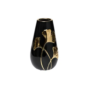 18H2817-20 Ваза керамич. черная с золотом Гинкго d14*24,5 см