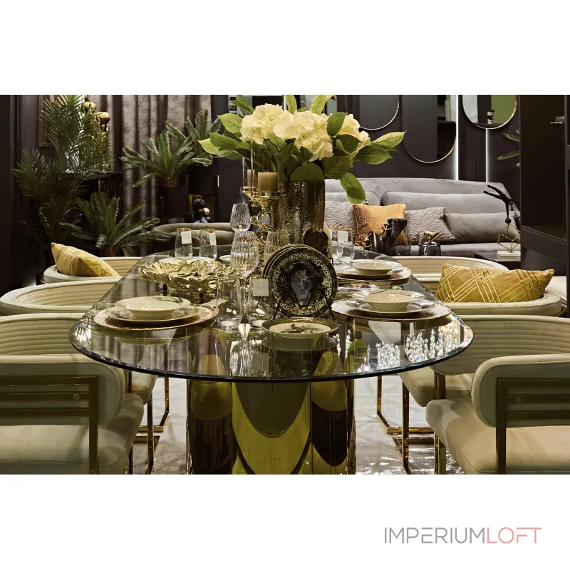 Стол обеденный прозрачное стекло/золото от ImperiumLoft