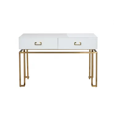KFG070 Консоль 2 ящика белая/золото 120*42*77см