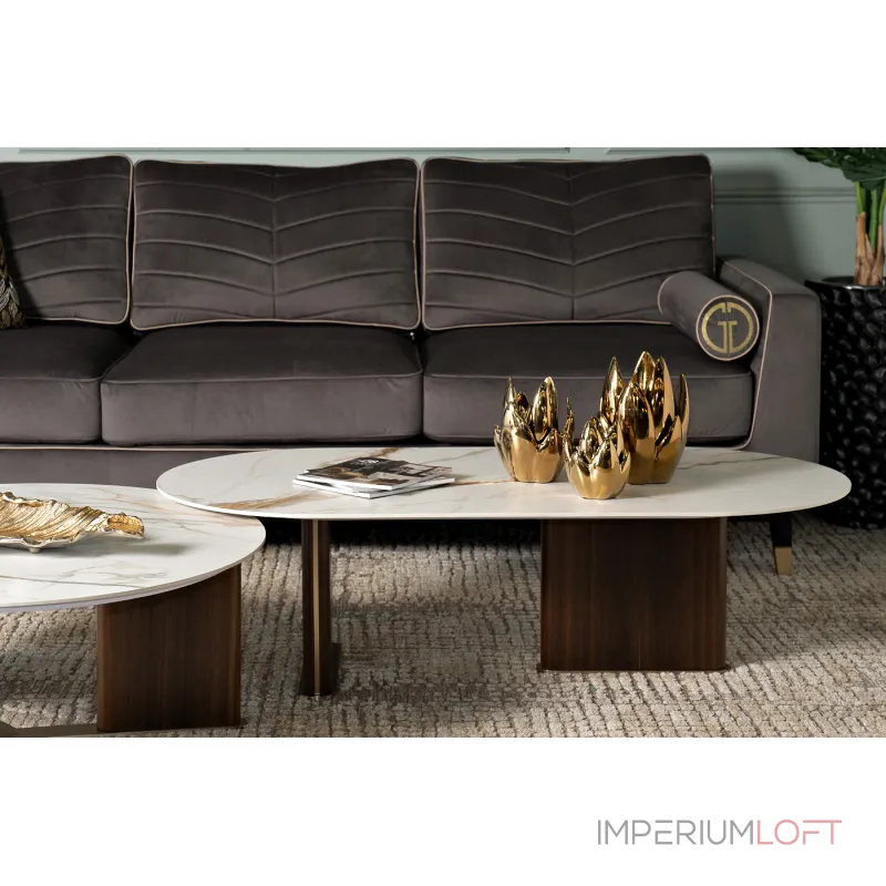 Стол журнальный овальный искусственный камень белый от ImperiumLoft