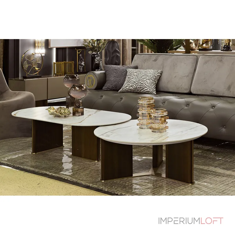 Стол журнальный овальный искусственный камень белый от ImperiumLoft