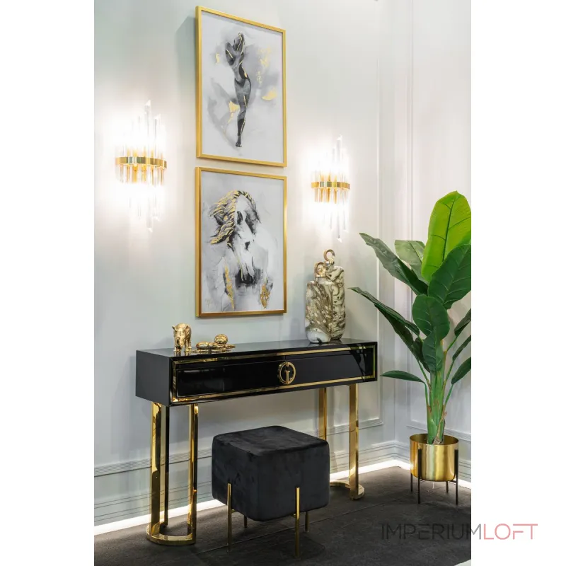 Холст Белая лошадь в золотом багете 89VOR-AQUARELLE14 от ImperiumLoft