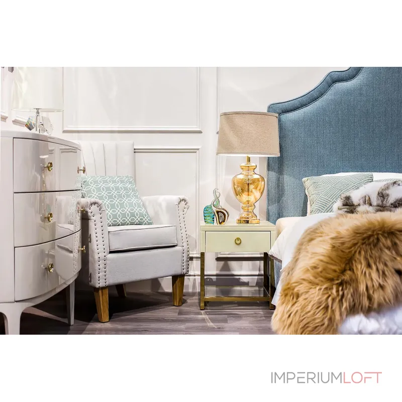 Тумбочка с выдвижным ящиком и стеклянными панелями бежевая KFC763E7 от ImperiumLoft Тумбочка с выдвижным ящиком и стеклянными панелями бежевая KFC763E7 от ImperiumLoft