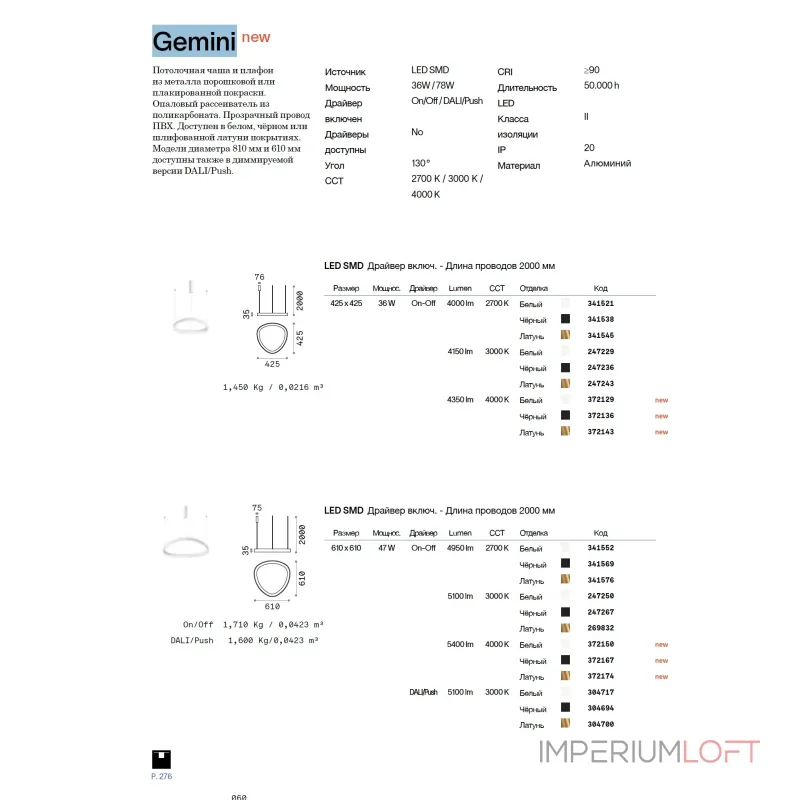 Подвесная люстра Ideal Lux GEMINI 341583 от ImperiumLoft