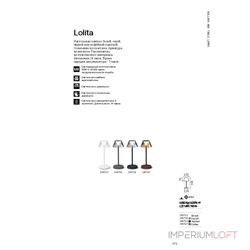 Уличный настольный светильник Ideal Lux LOLITA 286747 от ImperiumLoft Уличный настольный светильник Ideal Lux LOLITA 286747 от ImperiumLoft