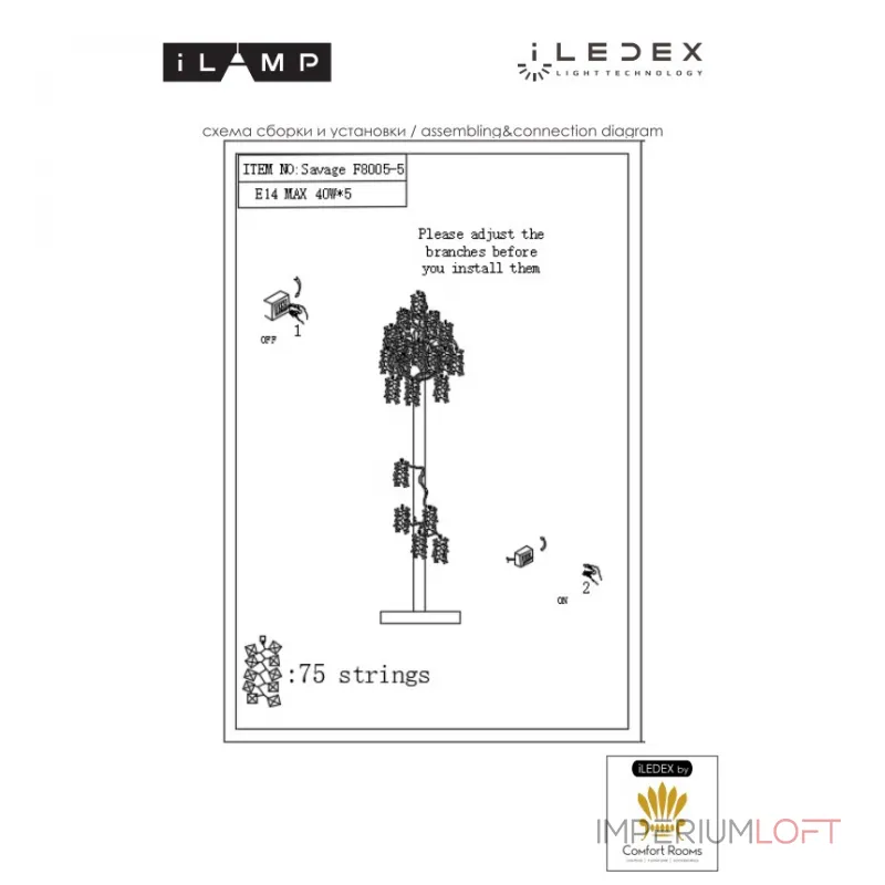 Светильник напольный iLAMP Savage F8005-5 GD от ImperiumLoft