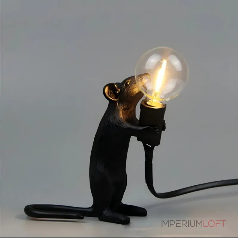 Настольная лампа Mouse Sitting Black с оригинальным оформлением в виде милой мышки от ImperiumLoft