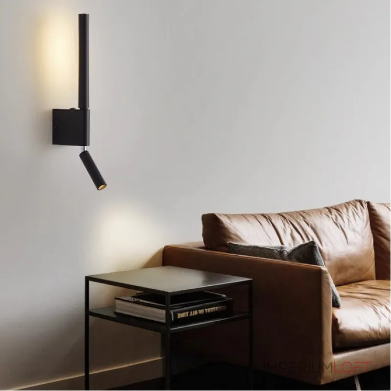 Минималистичный светодиодный настенный светильник с поворотным удлиненным источником рассеянного света и спотом для чтения Бра VILGOT от ImperiumLoft