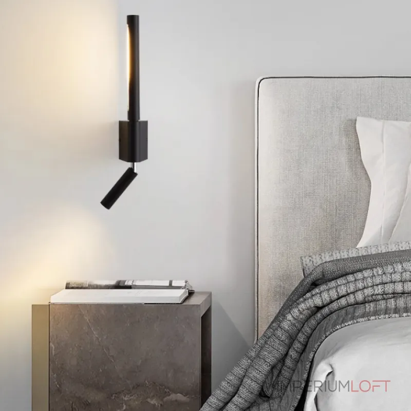 Минималистичный светодиодный настенный светильник с поворотным удлиненным источником рассеянного света и спотом для чтения Бра VILGOT от ImperiumLoft