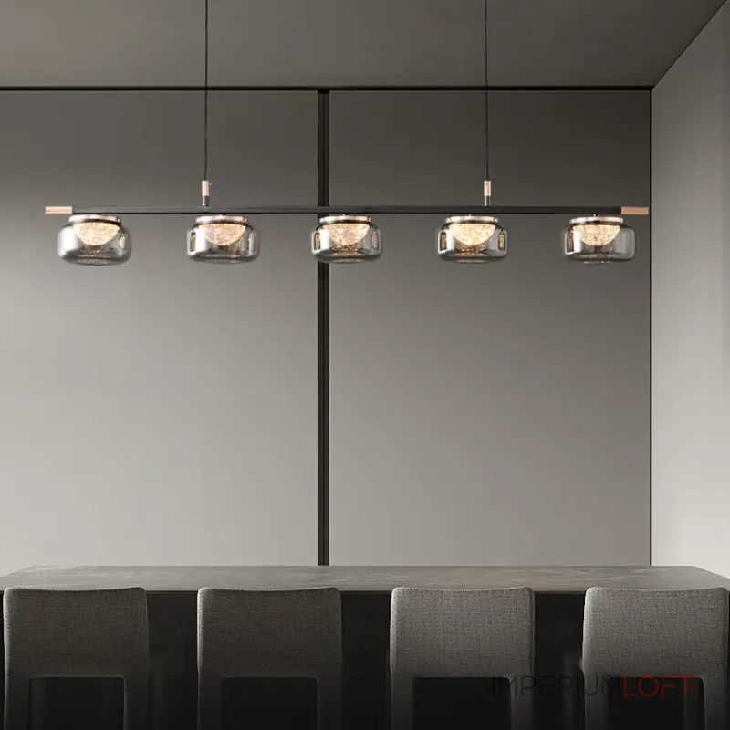 Серия реечных светильников с LED-источниками света в полусферических рассеивателях с эффектом льда внутри стеклянных плафонов MAYER LONG L105 от ImperiumLoft