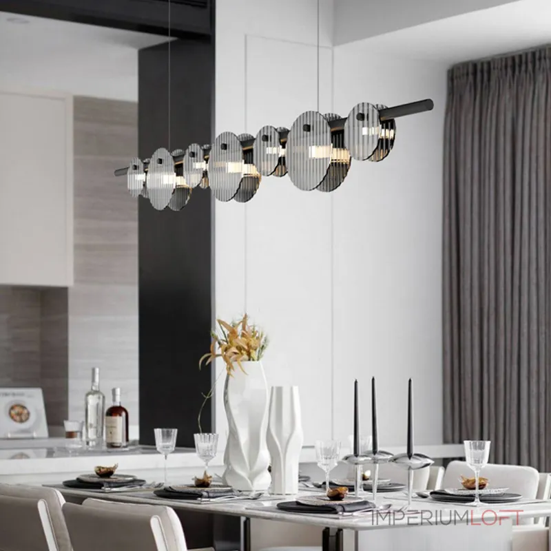 Серия реечных светодиодных светильников с дисковидными рассеивателями из рельефного стекла RUTGER LONG L170 Chrome от ImperiumLoft