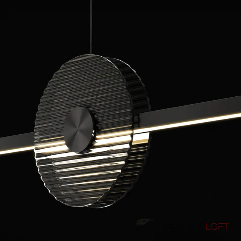 Минималистичный реечный светильник с декоративным диском из рифленого стекла ZVI L100 Black от ImperiumLoft