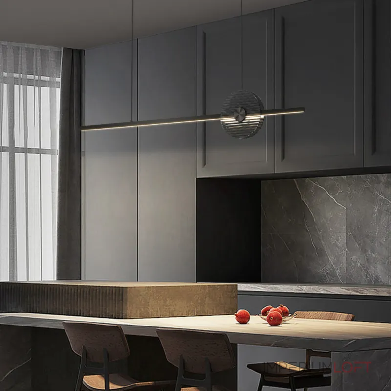 Минималистичный реечный светильник с декоративным диском из рифленого стекла ZVI L100 Black от ImperiumLoft