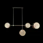 Светодиодный реечный светильник на стойках с дисковидными плафонами разного размера из фактурного стекла ручной работы и дополнительным направленными вниз источниками света ULF LONG от ImperiumLoft