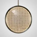 Светодиодный реечный светильник на стойках с дисковидными плафонами разного размера из фактурного стекла ручной работы и дополнительным направленными вниз источниками света ULF LONG от ImperiumLoft