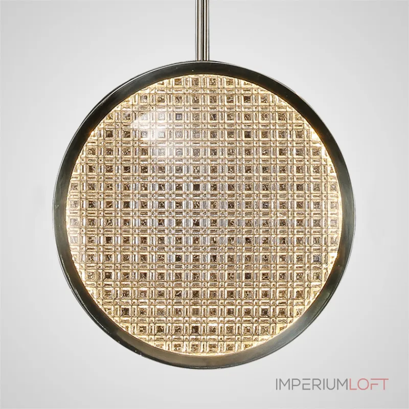 Светодиодный реечный светильник на стойках с дисковидными плафонами разного размера из фактурного стекла ручной работы и дополнительным направленными вниз источниками света ULF LONG от ImperiumLoft