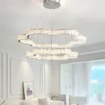 Серия светодиодных люстр с декором из хрустальных пластин с морозным узором на кольцевом корпусе INGVALD R3 D40+60+80 от ImperiumLoft