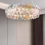 Подвесная люстра с цветочным декором из металла и прозрачного и окрашенного стекла на кольцевом каркасе TOTTI B D50 Blue от ImperiumLoft